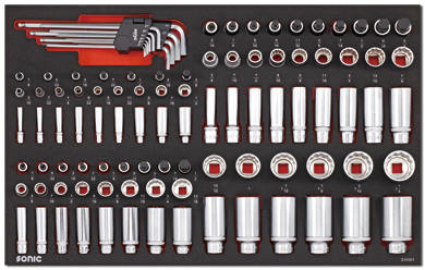 310001 | Sonic Doppenset 1/4``, 3/8`` & 1/2``, 12-kant (SAE) 100-dlg. SFS